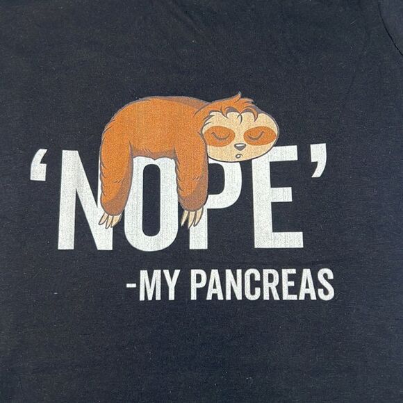 ‘Nope’ - My Pancreas Sloth Women’s Black Graphic Tee Size Large - Picture 6 of 6